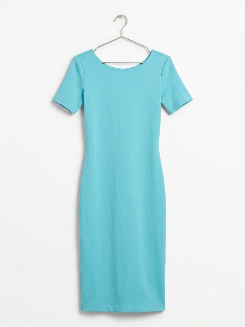 Amanda Uprichard Ponti Aqua Short-Sleeve Scoop Neck Midi Stretchy Sheath Dress